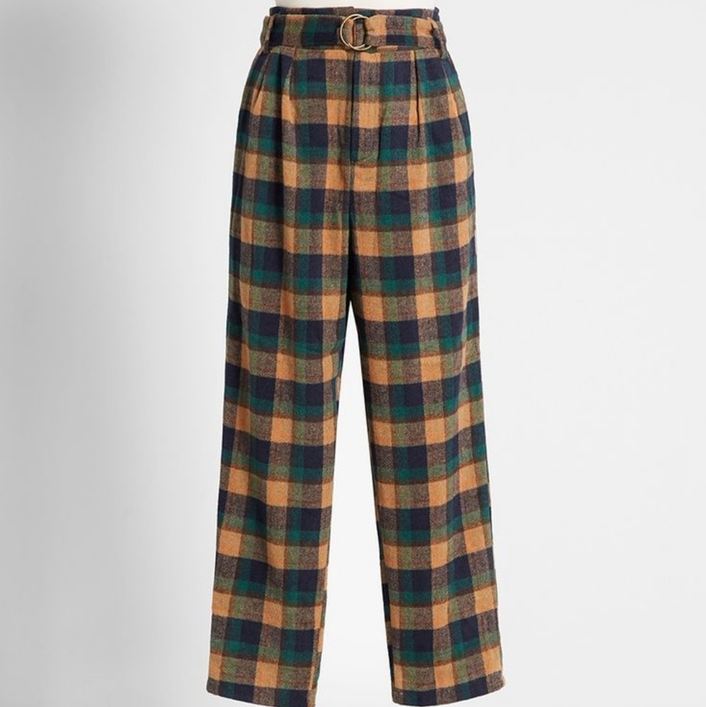 NWT Collectif plaid high-rise pants in green plaid